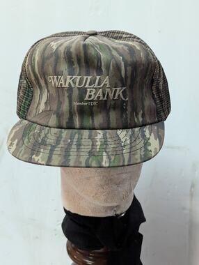 VINTAGE Snap Back USA Camo Wakulla Bank  Adjustable TRUCKER Hat Mesh Foam Cap